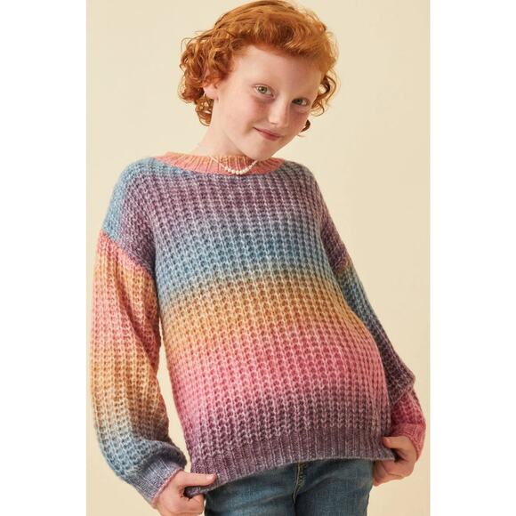 HAYDEN Paige Girls Ombre Rainbow Chunky Knit Sweater Large - Picture 2 of 6